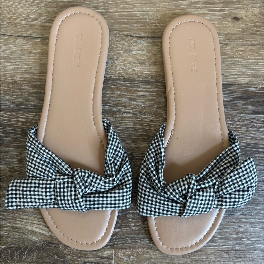 Old Navy Checkered Bow Slide Sandals 9